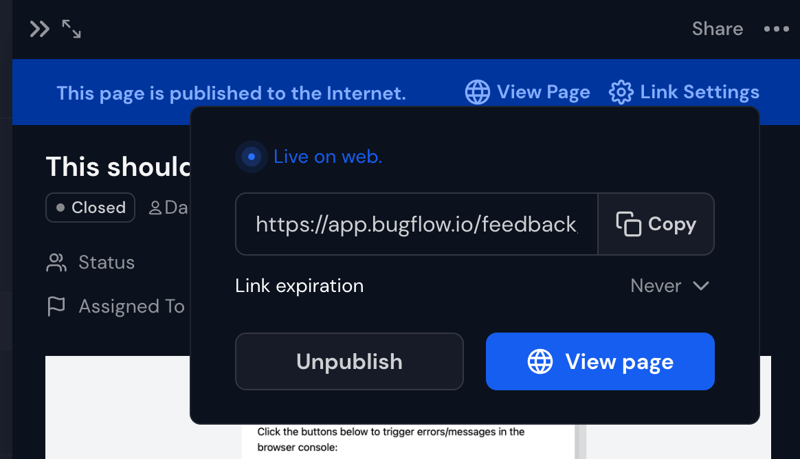 Unpublish shared project or feedback