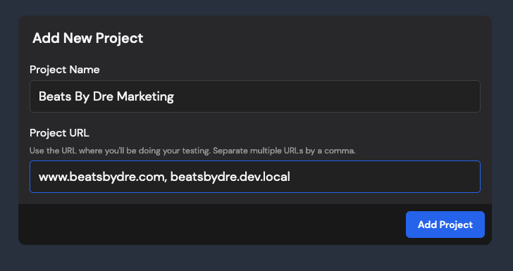 Set a project name in Bugflow