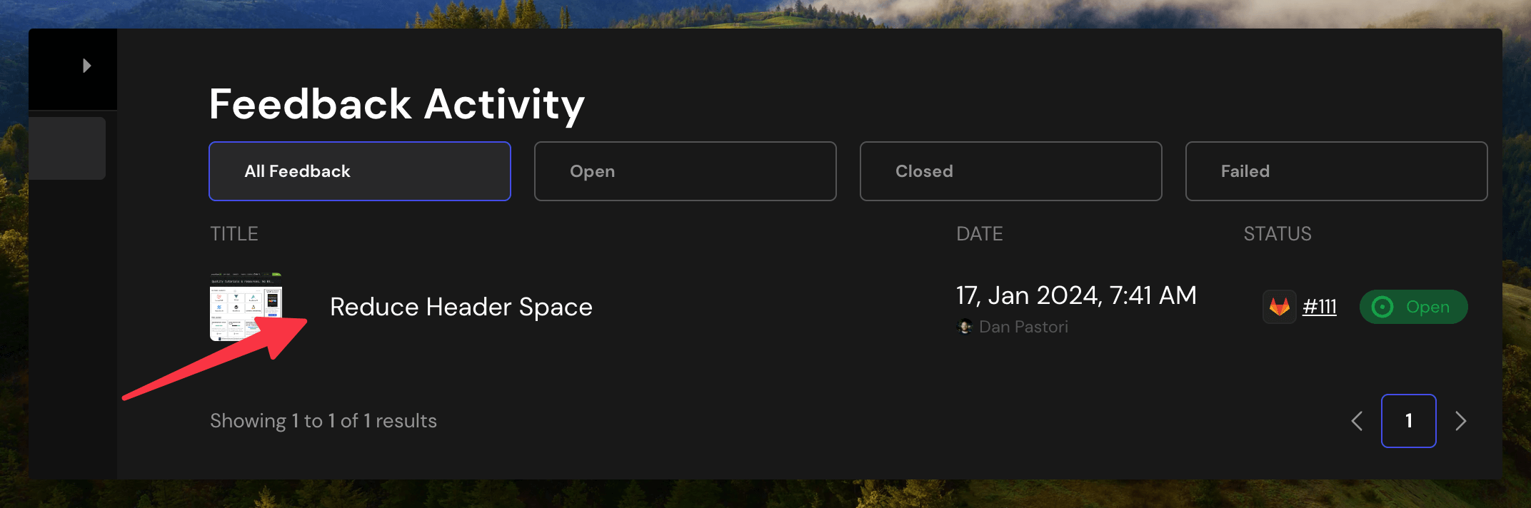Bug listing page within Bugflow