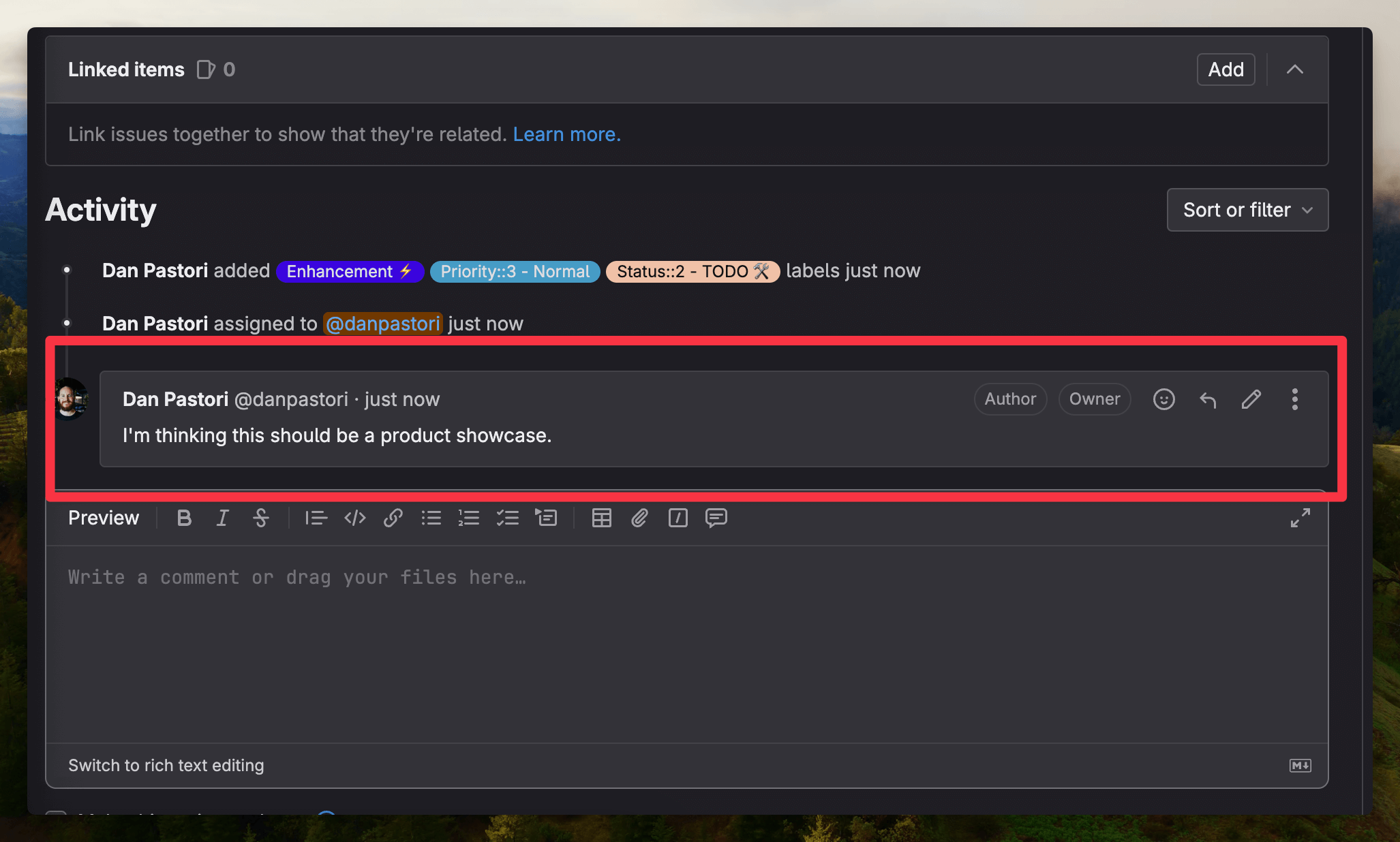 GitLab comment example
