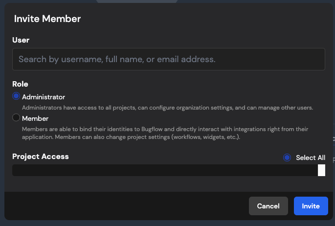 Invite a team member to Bugflow